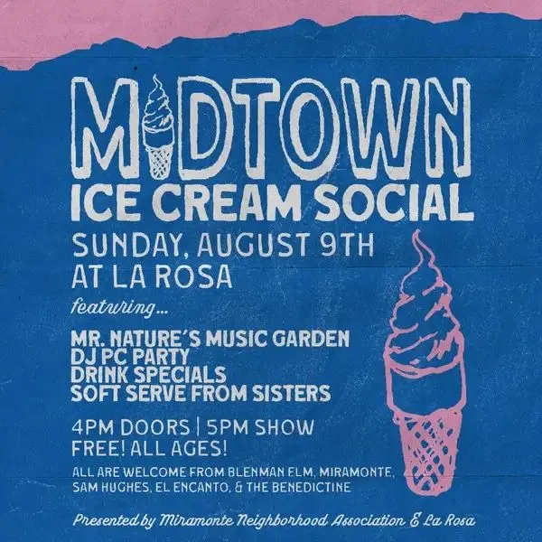 Cartel del Midtown Ice Cream Social en La Rosa, el domingo 9 de agosto